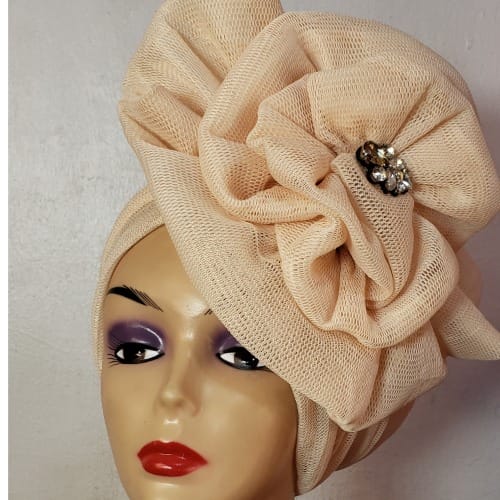 Peach Big Rose Turban Cap
