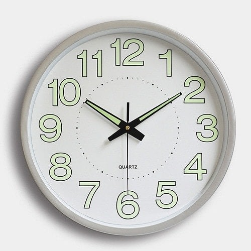 Modern 12 Inch(30cm) Circular Night Glow Luminous Wall Clock-silver
