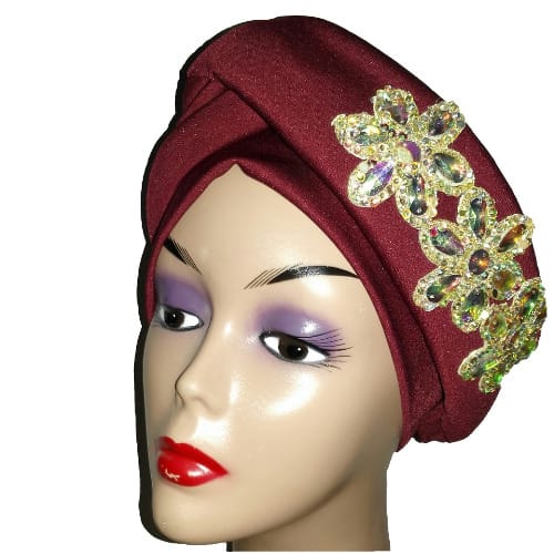 Evangeline Studded Turban Cap - Oxblood