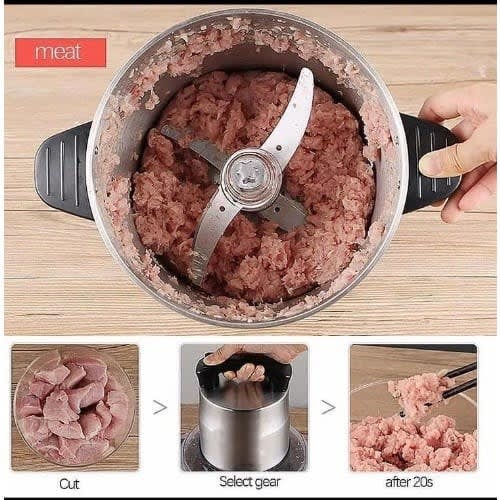 Stainless Steel Electric Food Processor + Meat Mincer & Yam Pounder - 6l