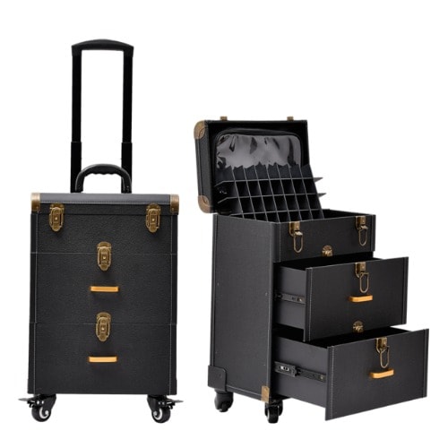 Professional Makeup Box With Trolley - Black