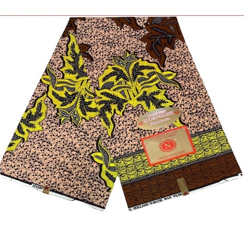 Non-bleeding Guaranteed Batik Wax Ankara With Large Brown And Yellow Leaves - 6yards
