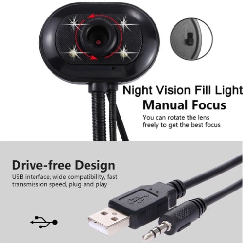 Webcam + Pc Camera With Mic 5.0 Mega Pixels USB 2.0 Driverless And 4 LED Lights