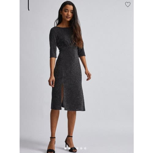 Shimmer Flutter Midi Dress - Black