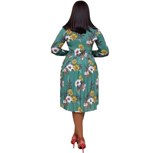 Women's Flower Print Long Sleeve Dress - Multicolor