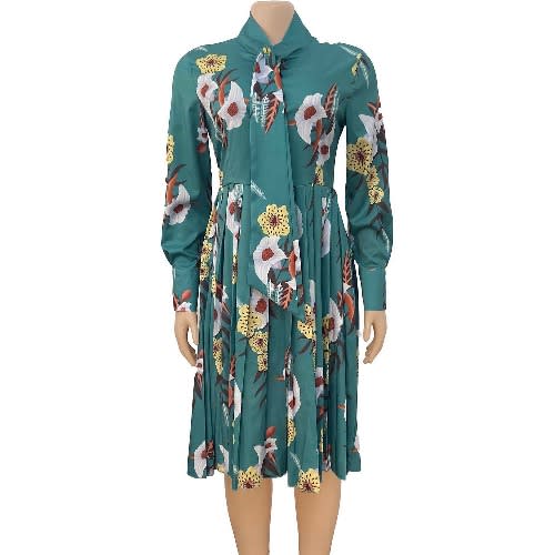 Women's Flower Print Long Sleeve Dress - Multicolor