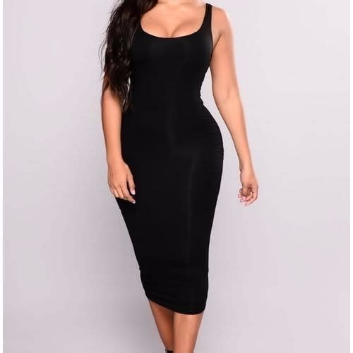Sleeveless Bodycon Midi Pencil Gown - Black