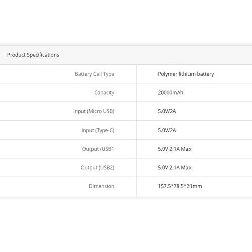 Super Slim Power Bank - 20000mAh