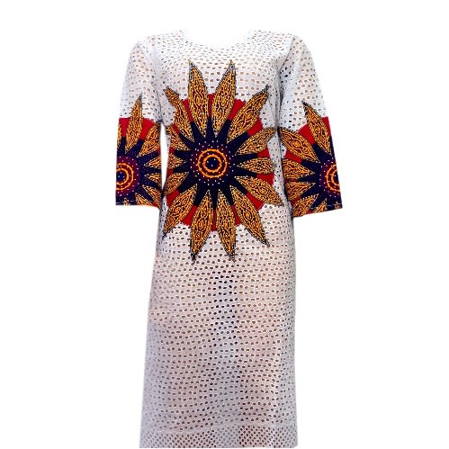 White Short Gown With Ankara Design