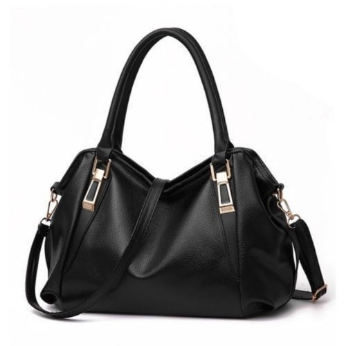 Women  Big Leather Handbag - Black