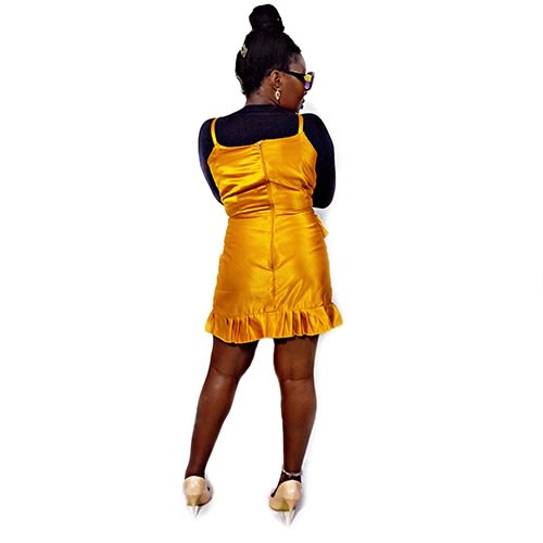 Pleated Satin Midi Dress - Yellow