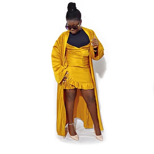 Pleated Satin Midi Dress - Yellow