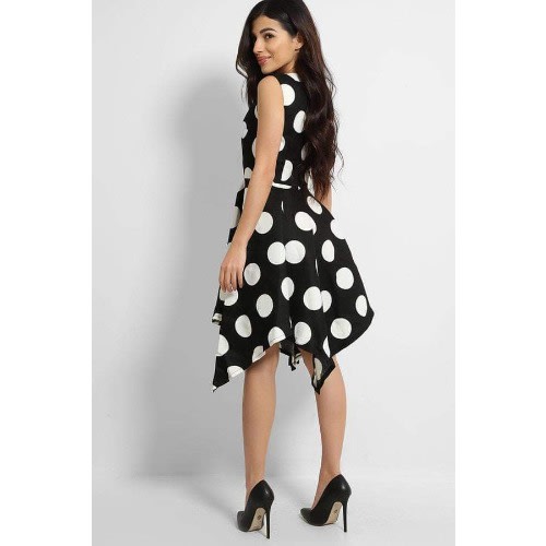 Ladies Polkadot Black/ White Detail Dress
