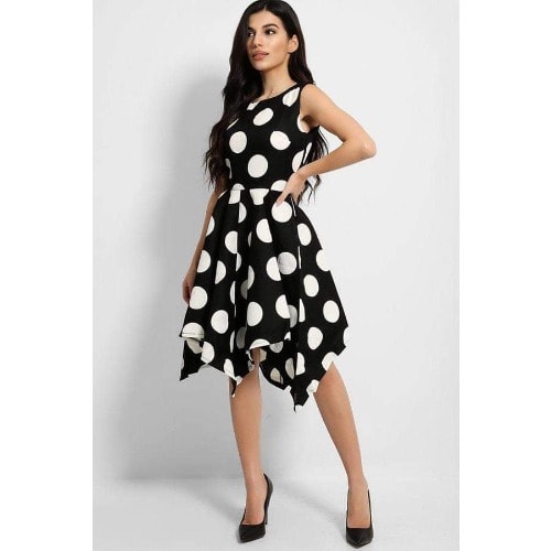 Ladies Polkadot Black/ White Detail Dress