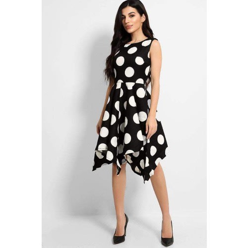 Ladies Polkadot Black/ White Detail Dress