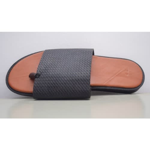 Men's Basket Patterned Leather Pam Slippers- Black