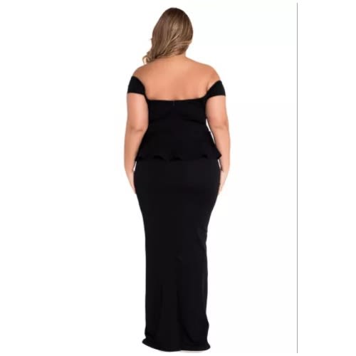 Women's Peplum Maxi Dress With Drop Shoulder - Black