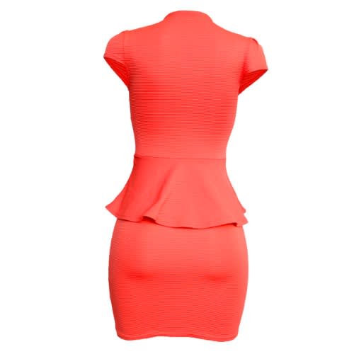 Simple Ladies Peplum Dress - Coral