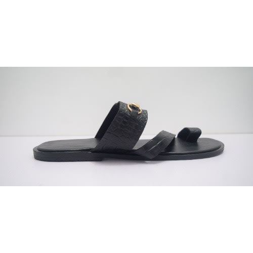Men's Crocodile Crossed Leather Pam Slippers- White