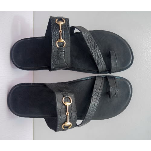 Men's Crocodile Crossed Leather Pam Slippers- White