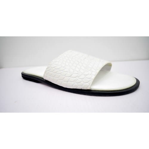 Men's Crocodile Leather Cover Pam Slippers - White
