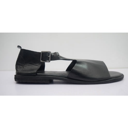Men Buckled Leather Cover Sandals- Black