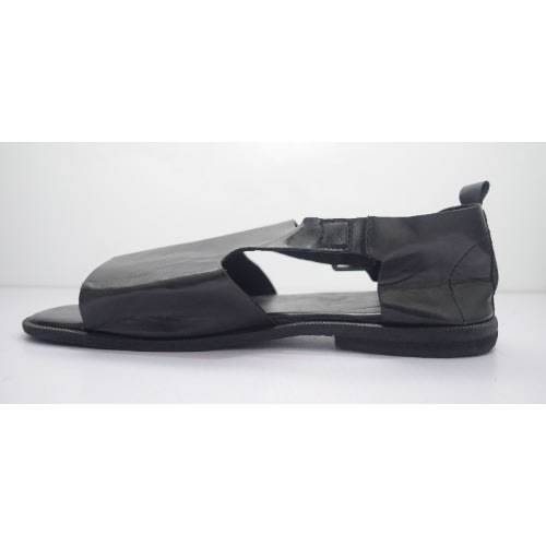 Men Buckled Leather Cover Sandals- Black