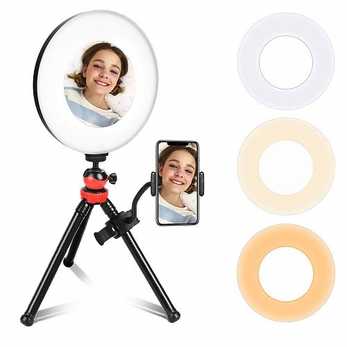 9 inches LED Ring Light With Tabletop Tripod + Phone Holder & Mirror