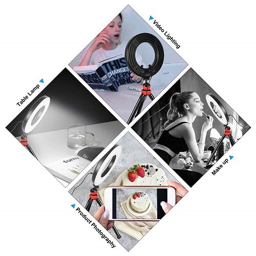 9 inches LED Ring Light With Tabletop Tripod + Phone Holder & Mirror