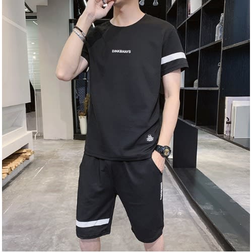 2 In 1 Men's Sport Short Sleeve T-shirt And Short - All Black