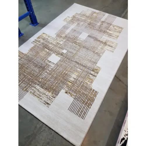 Center Rug - Cream With Brown Strip Design - 5x7ft
