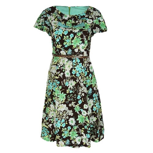 Crafted Floral Sleeve Dress With Belt - Multicolour - Lg-4481