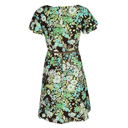 Crafted Floral Sleeve Dress With Belt - Multicolour - Lg-4481