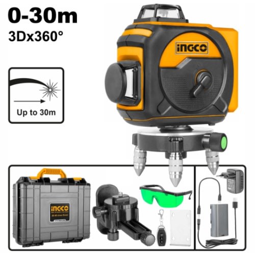 Ingco 3d All Lines 8/12/16 Lines Green Laser Level 0-30m Hll255267 With Tripod