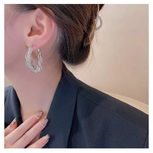 Cubic Zirconia Twist Hoop Earring - Silver
