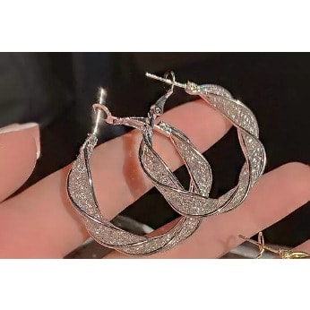 Cubic Zirconia Twist Hoop Earring - Silver