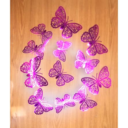 Pink Butterfly Wall Decorating Sticker - 12pcs