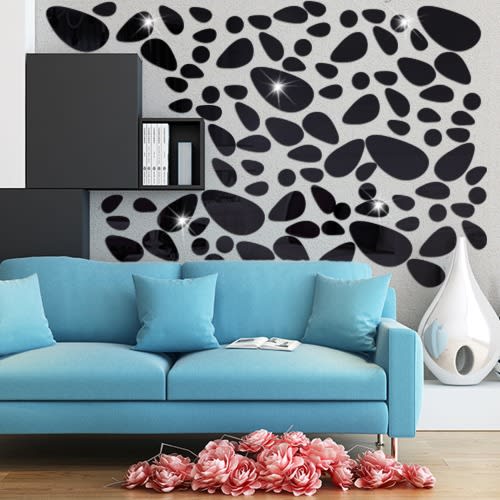 3D Large Size Cobblestone Mirror Wall Stickers - 18pcs