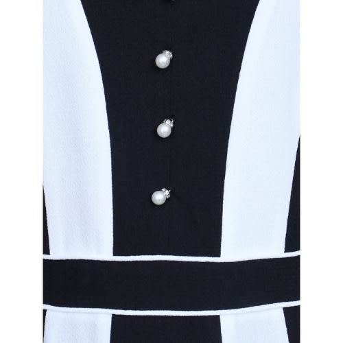 Round Neck Short Sleeve Dress With Stud - Black & White - Lg-5019