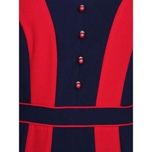 Three Quarter Sleeves Dress With Studs - Navy Blue & Red - Lg-5021