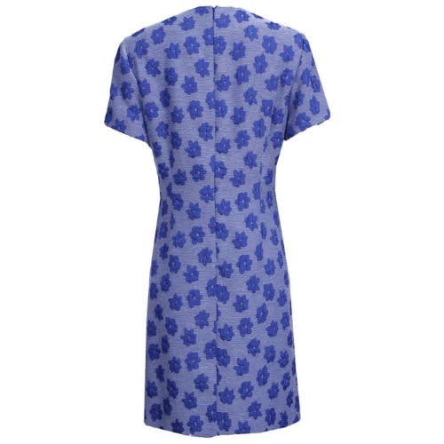 Floral Plated Ladies Short Sleeve Midi Gown - Blue & White - Lg-5022