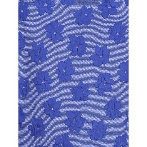 Floral Plated Ladies Short Sleeve Midi Gown - Blue & White - Lg-5022
