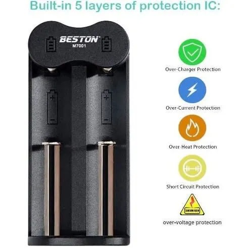 2 Slot Li-ion Battery Charger & 4 Rechargeable Li-ion Battery