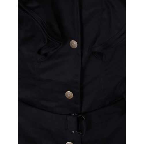 Sleeveless Colar Button Down Frills Ladies Dress With Belt - Black - Lg--5079