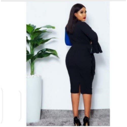 Udom V-neck Patchwork Block Bodycon Dress In Blue & Black