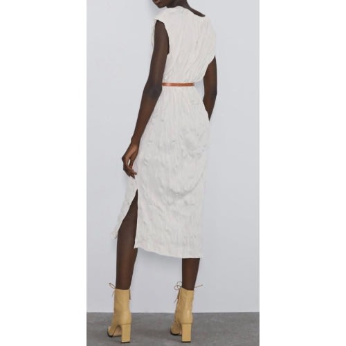 Wrinkled Effect Midi Dress With Belt