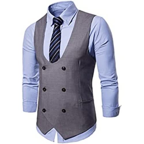 Men's Double Breasted Waistcoat  - Grey
