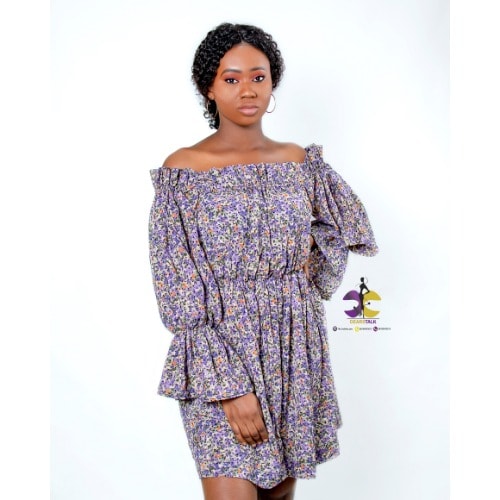 Off Shoulder Skater Dress With Long Umbrella Sleeve