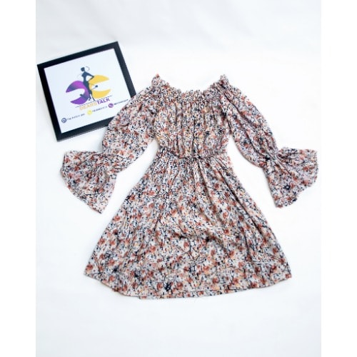 Off Shoulder Skater Dress With Long Umbrella Sleeve