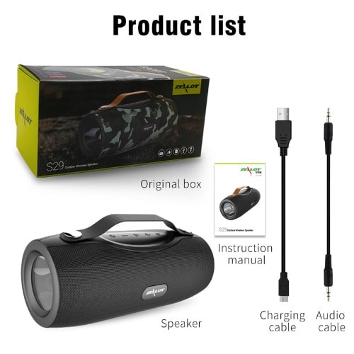 S29 Bluetooth Speaker With Fm Radio + Powerbank & Flashlight- Black